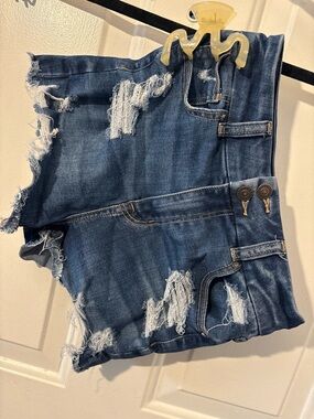 American Eagle Outfitters Dark Blue High-Rise Denim Shorts